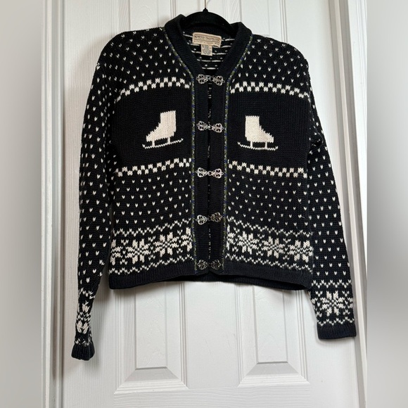 NEWTON TRADING COMPANY Sweaters - VTG Grandpacore Newton Trdng Co Sweater skater ornate front closure blk & white
